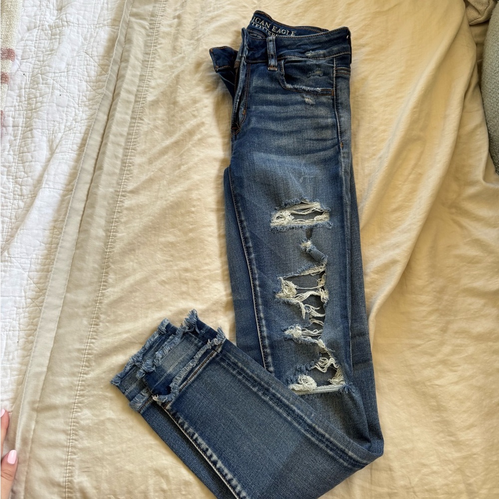 American Eagle Outfitters Women's Ripped Blue Skinny Jeans